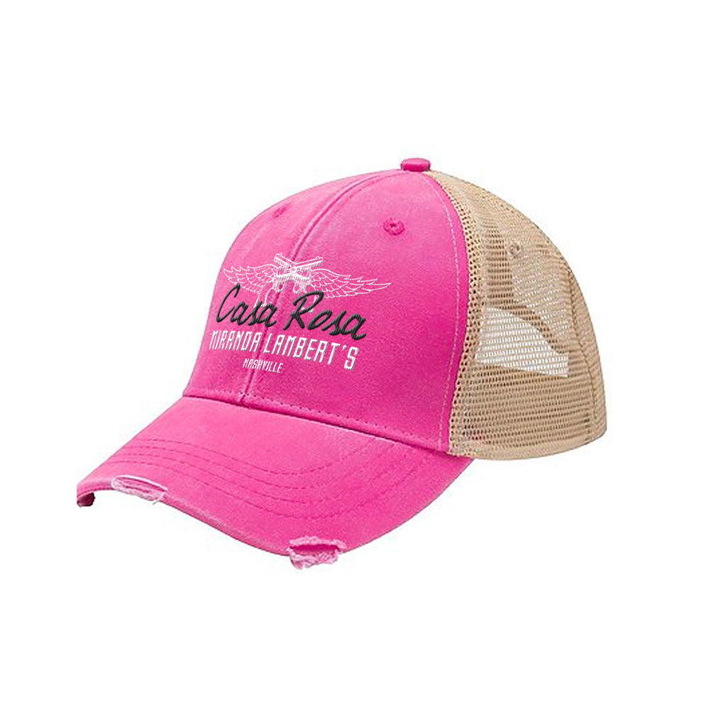 CR DISTRESSED TRUCKER HAT - PINK / TAN– Miranda Lambert's Casa Rosa